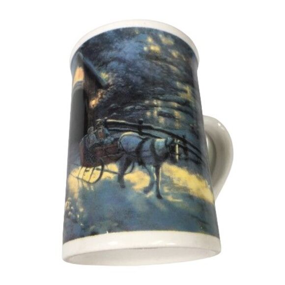 Thomas Kinkade Coffee Cups Mugs 4" Christmas Winter Horse Sleigh Lot Set of 4 - Picture 5 of 10